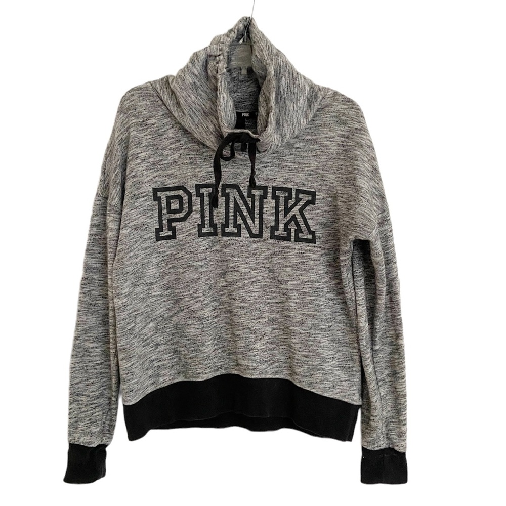 PINK by Victorias Secret XS Funnel Neck Hoodie Pull On Sweatshirt Black White